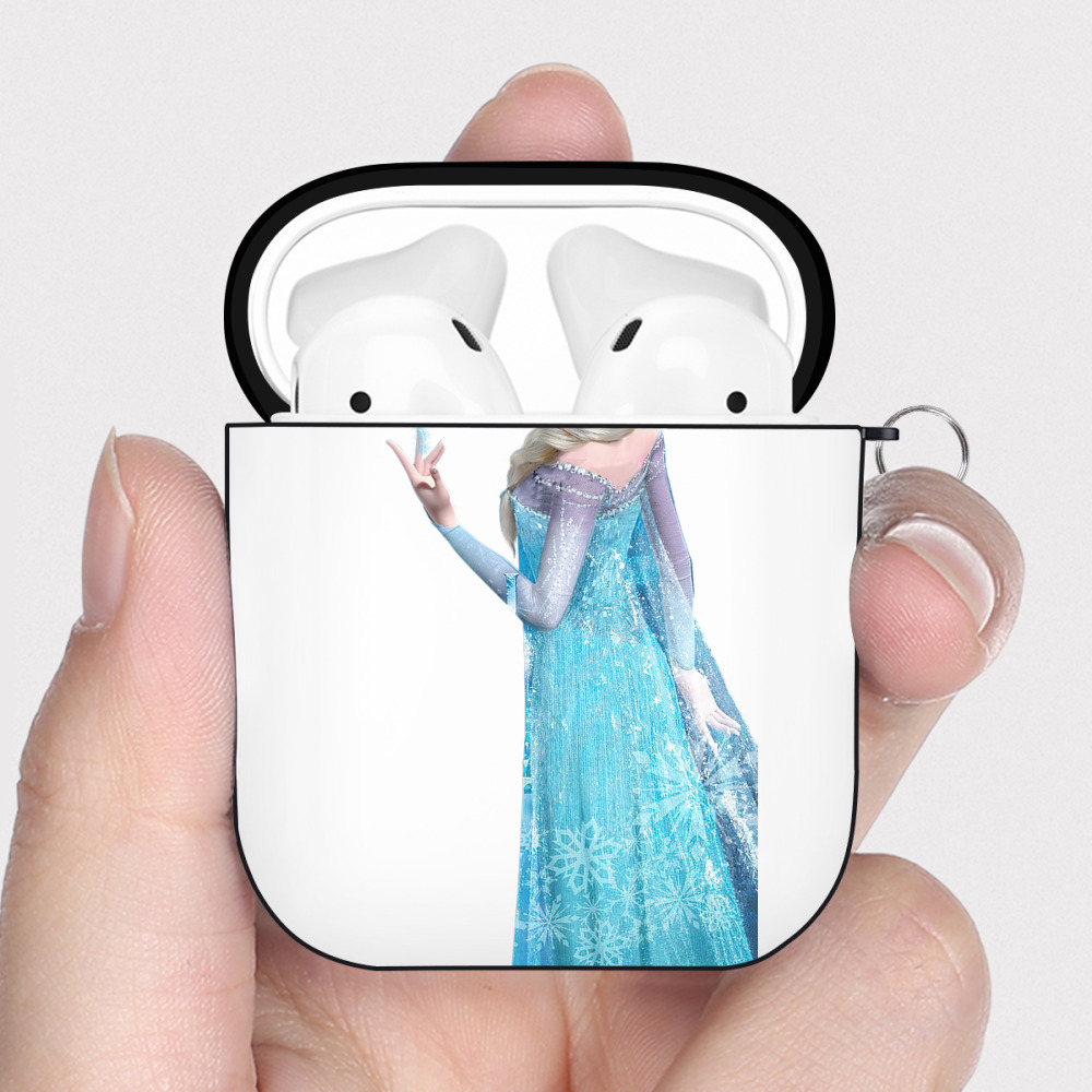 （画像用） アナと雪の女王 アンナ エルサ Frozen Anna Elsa AirPods 第2世代保護ケース ハードシェル ブラック 耐衝撃・防指紋・カラビナ付き