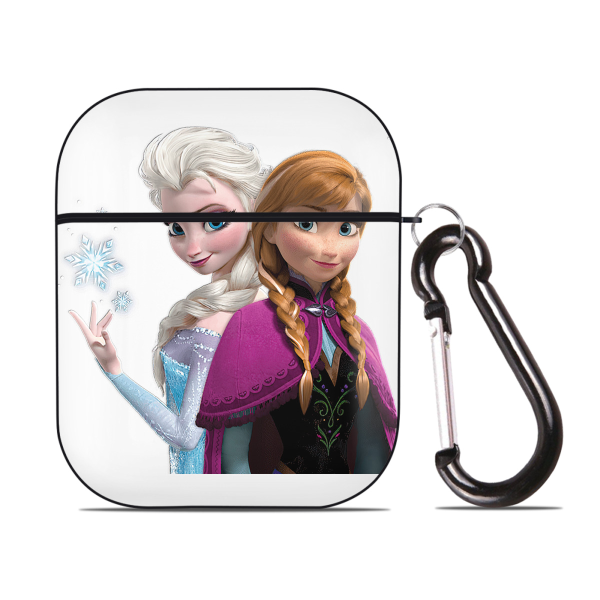 （画像用） アナと雪の女王 アンナ エルサ Frozen Anna Elsa AirPods 第2世代保護ケース ハードシェル ブラック 耐衝撃・防指紋・カラビナ付き