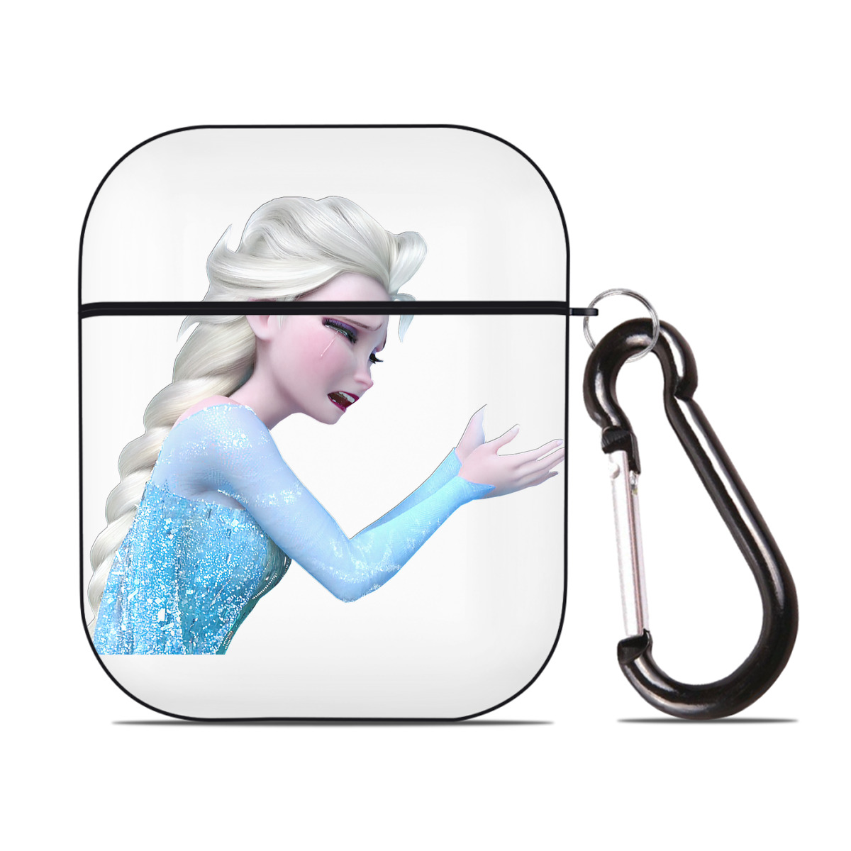 （画像用） アナと雪の女王 アンナ エルサ Frozen Anna Elsa AirPods 第2世代保護ケース ハードシェル ブラック 耐衝撃・防指紋・カラビナ付き