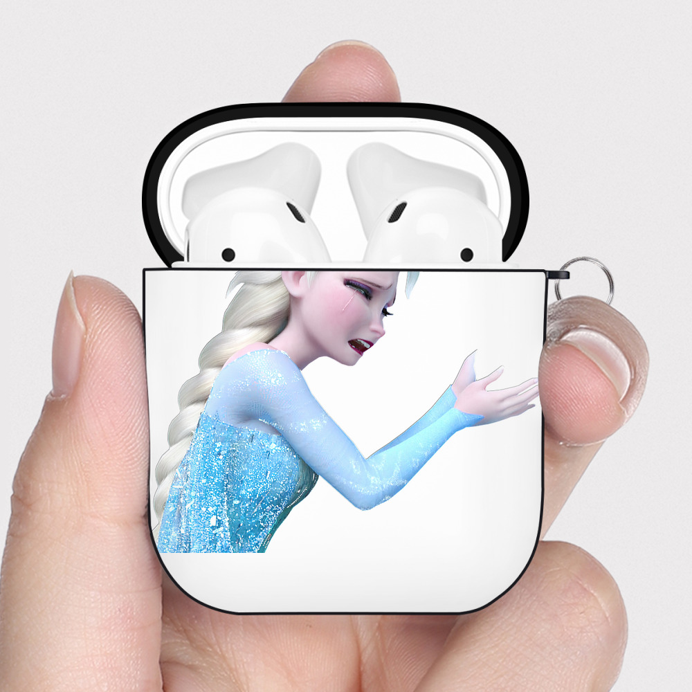 （画像用） アナと雪の女王 アンナ エルサ Frozen Anna Elsa AirPods 第2世代保護ケース ハードシェル ブラック 耐衝撃・防指紋・カラビナ付き