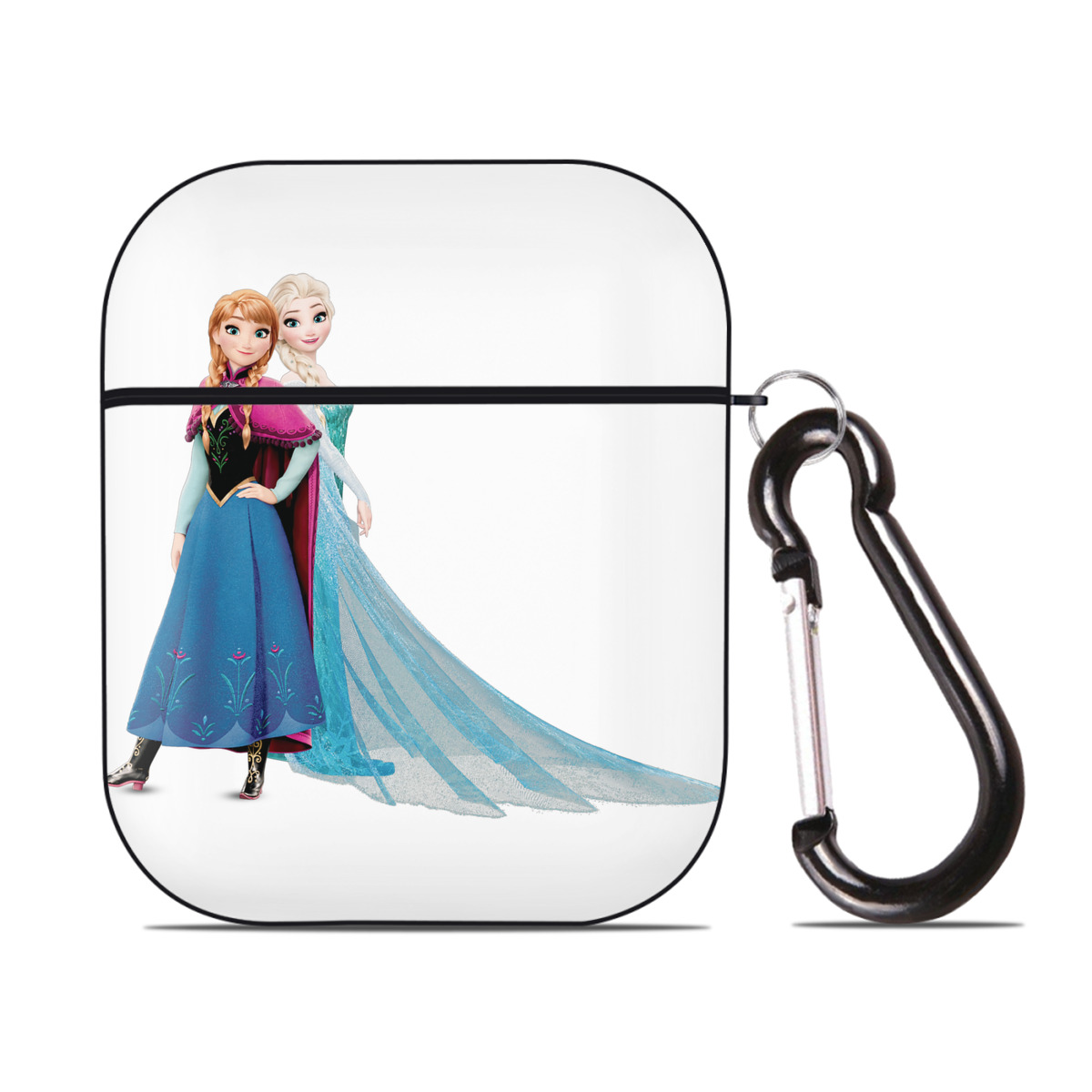 （画像用） アナと雪の女王 アンナ エルサ Frozen Anna Elsa AirPods 第2世代保護ケース ハードシェル ブラック 耐衝撃・防指紋・カラビナ付き
