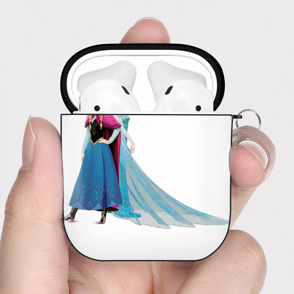（画像用） アナと雪の女王 アンナ エルサ Frozen Anna Elsa AirPods 第2世代保護ケース ハードシェル ブラック 耐衝撃・防指紋・カラビナ付き