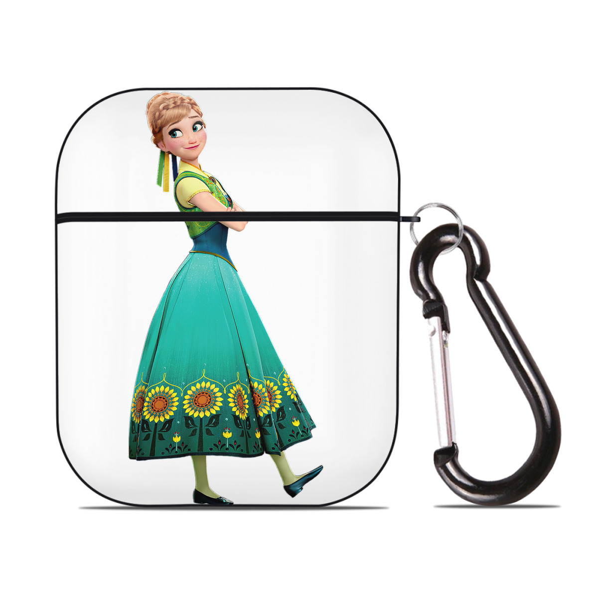 （画像用） アナと雪の女王 アンナ エルサ Frozen Anna Elsa AirPods 第2世代保護ケース ハードシェル ブラック 耐衝撃・防指紋・カラビナ付き