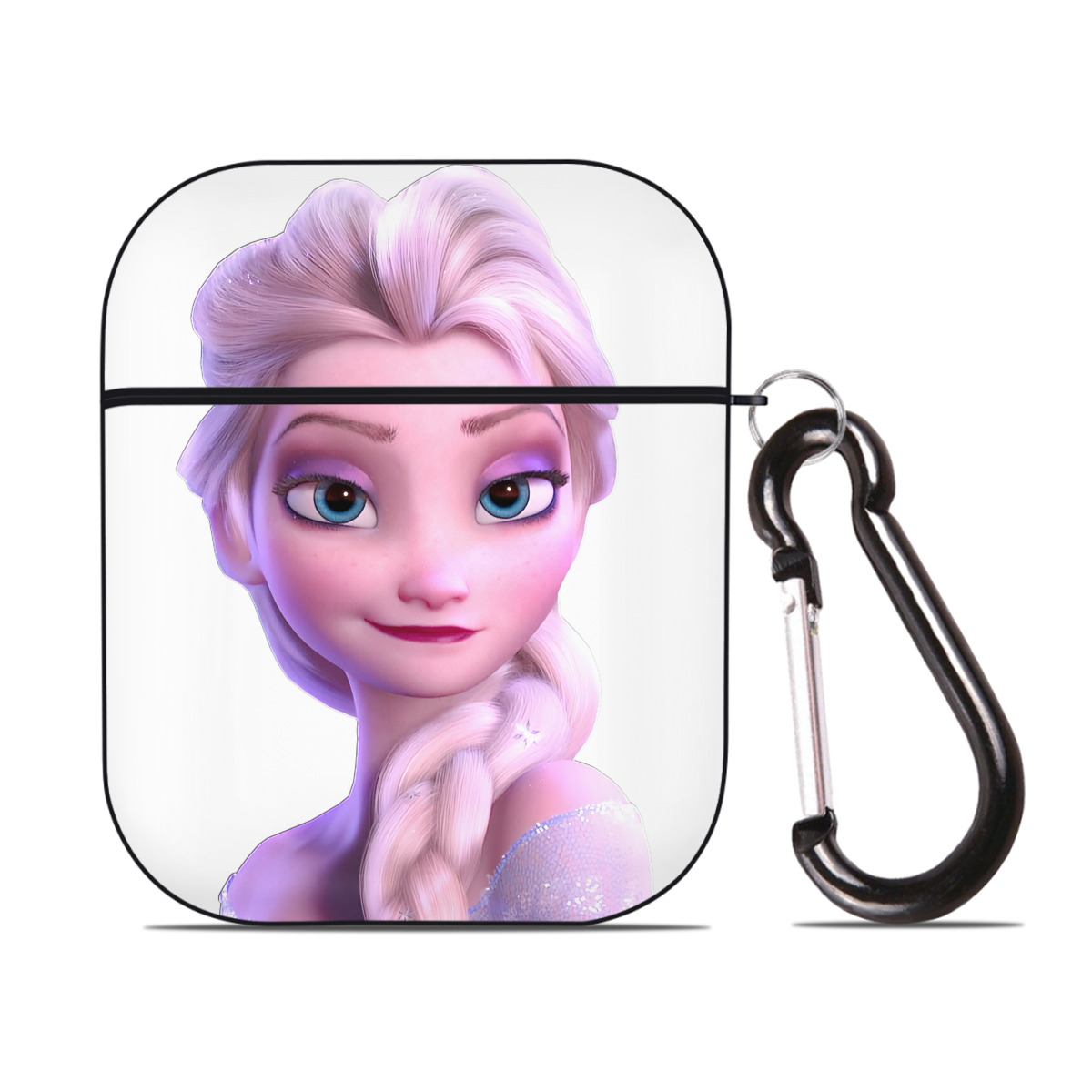 （画像用） アナと雪の女王 アンナ エルサ Frozen Anna Elsa AirPods 第2世代保護ケース ハードシェル ブラック 耐衝撃・防指紋・カラビナ付き