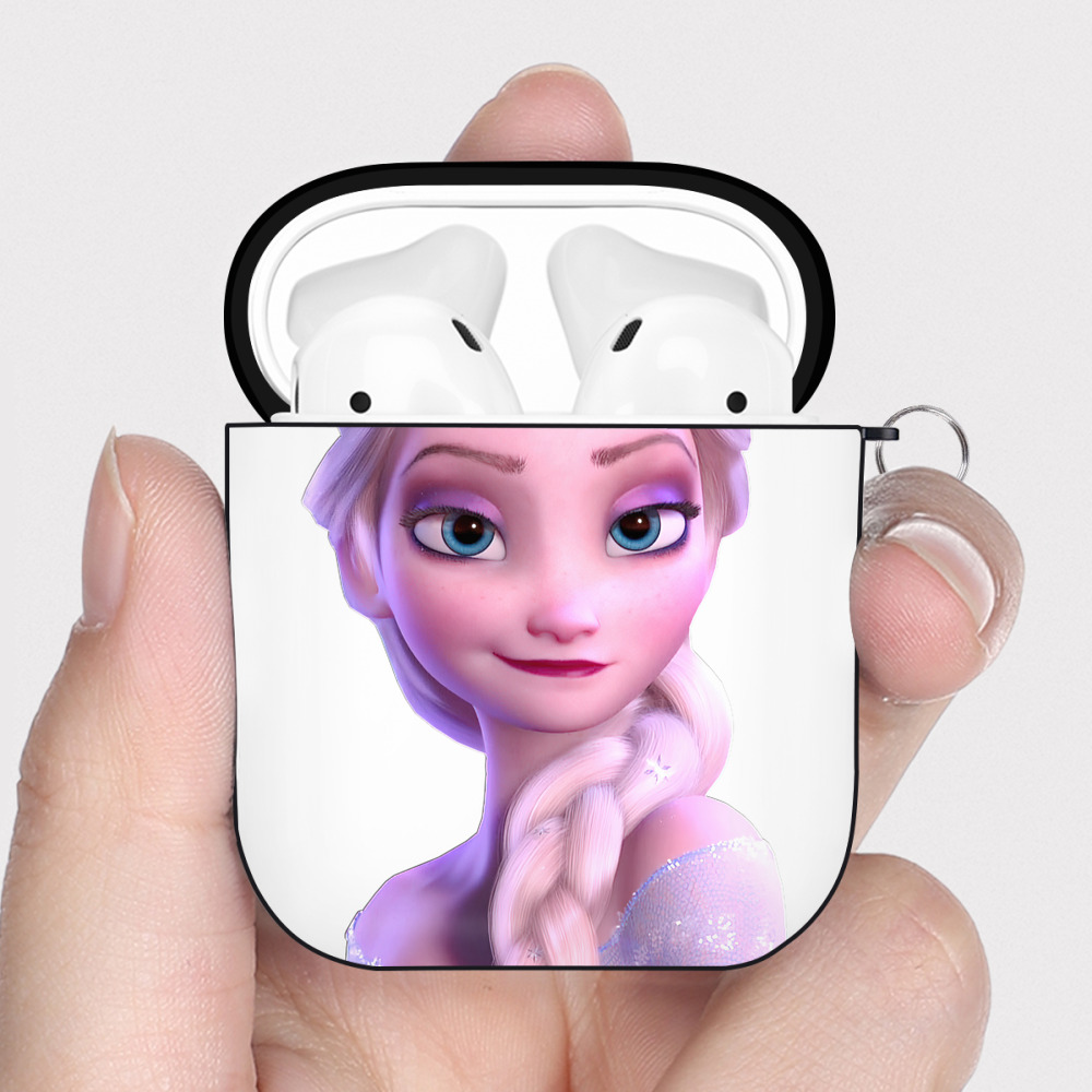 （画像用） アナと雪の女王 アンナ エルサ Frozen Anna Elsa AirPods 第2世代保護ケース ハードシェル ブラック 耐衝撃・防指紋・カラビナ付き