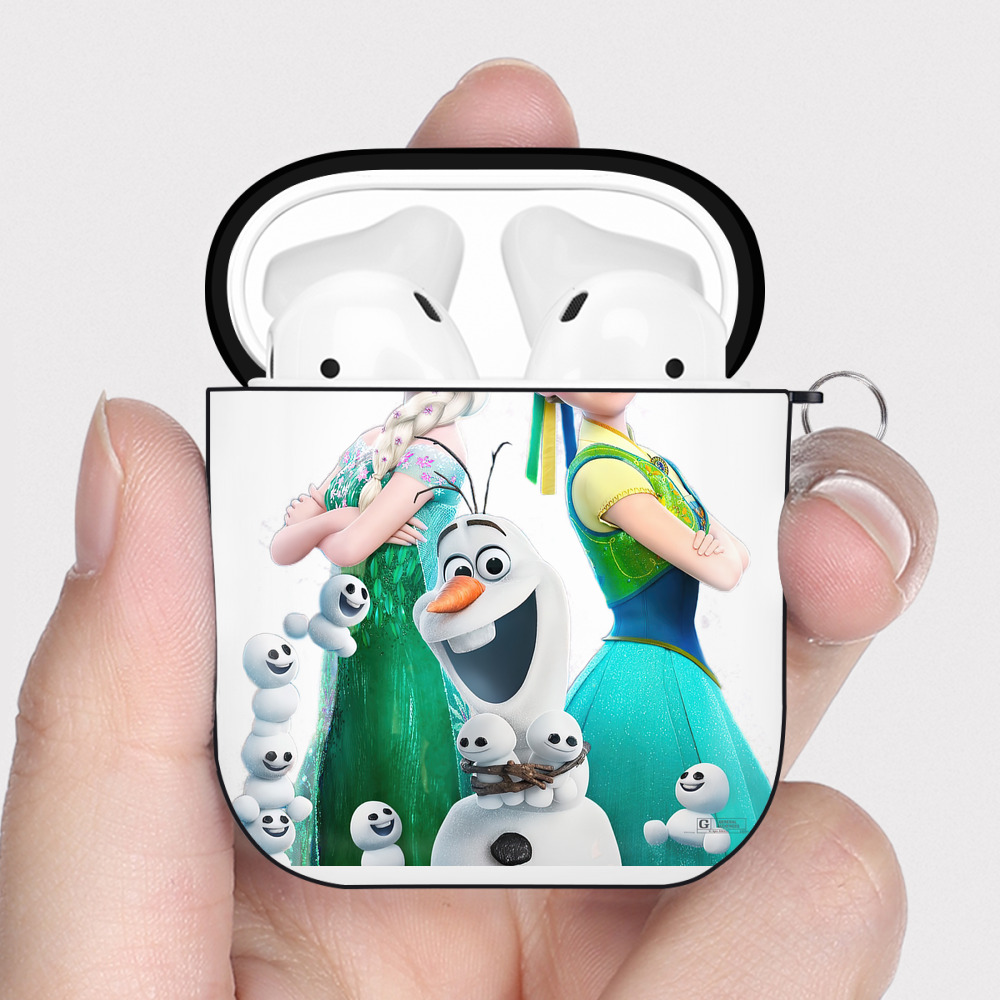 （画像用） アナと雪の女王 アンナ エルサ Frozen Anna Elsa AirPods 第2世代保護ケース ハードシェル ブラック 耐衝撃・防指紋・カラビナ付き