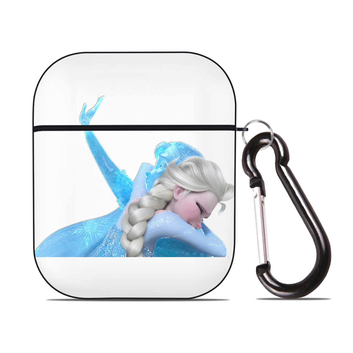 （画像用） アナと雪の女王 アンナ エルサ Frozen Anna Elsa AirPods 第2世代保護ケース ハードシェル ブラック 耐衝撃・防指紋・カラビナ付き