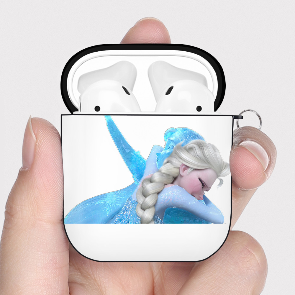 （画像用） アナと雪の女王 アンナ エルサ Frozen Anna Elsa AirPods 第2世代保護ケース ハードシェル ブラック 耐衝撃・防指紋・カラビナ付き