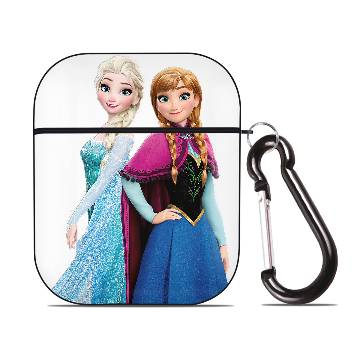 （画像用） アナと雪の女王 アンナ エルサ Frozen Anna Elsa AirPods 第2世代保護ケース ハードシェル ブラック 耐衝撃・防指紋・カラビナ付き
