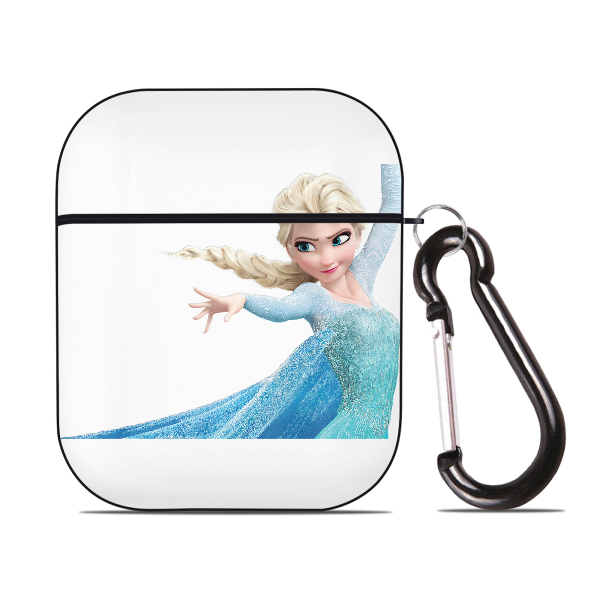 （画像用） アナと雪の女王 アンナ エルサ Frozen Anna Elsa AirPods 第2世代保護ケース ハードシェル ブラック 耐衝撃・防指紋・カラビナ付き