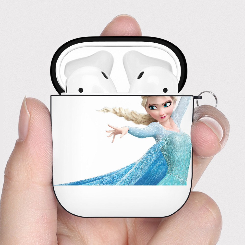 （画像用） アナと雪の女王 アンナ エルサ Frozen Anna Elsa AirPods 第2世代保護ケース ハードシェル ブラック 耐衝撃・防指紋・カラビナ付き