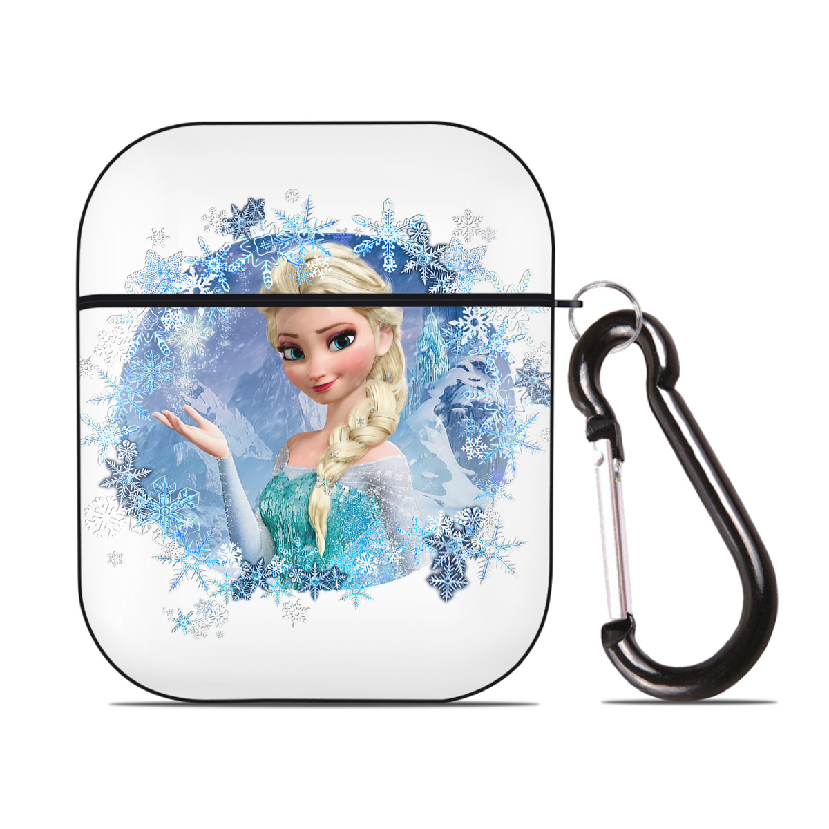 （画像用） アナと雪の女王 アンナ エルサ Frozen Anna Elsa AirPods 第2世代保護ケース ハードシェル ブラック 耐衝撃・防指紋・カラビナ付き