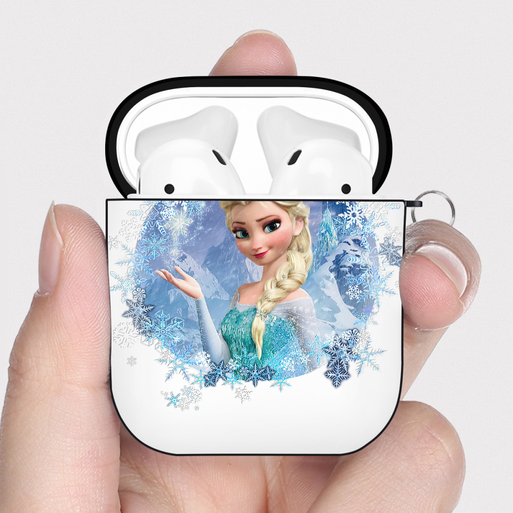 （画像用） アナと雪の女王 アンナ エルサ Frozen Anna Elsa AirPods 第2世代保護ケース ハードシェル ブラック 耐衝撃・防指紋・カラビナ付き