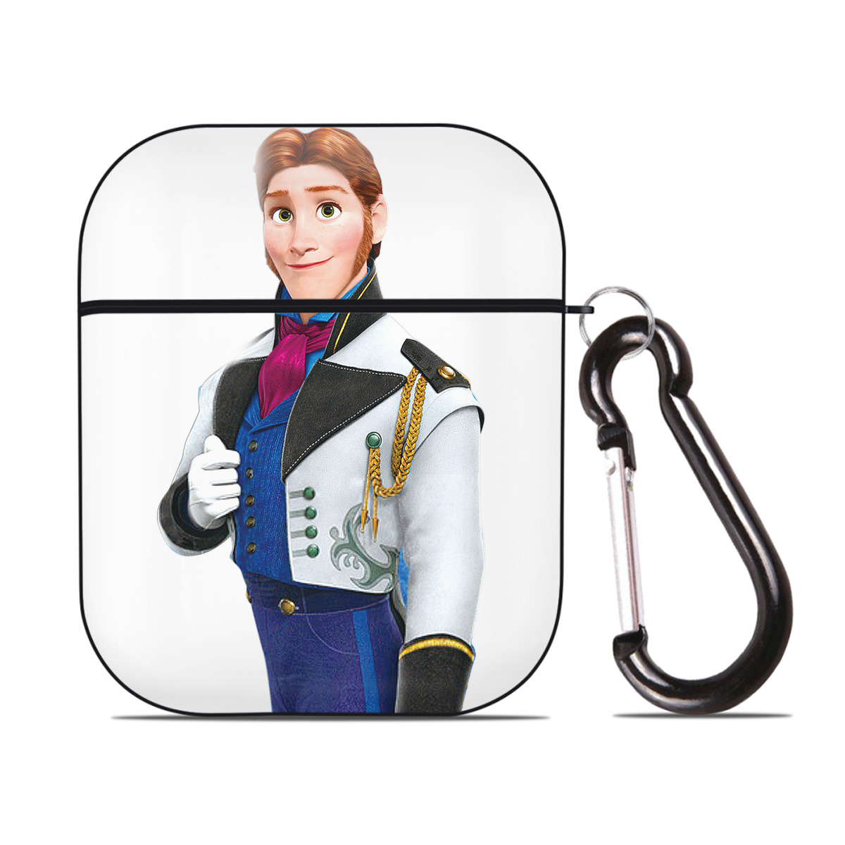（画像用） アナと雪の女王 アンナ エルサ Frozen Anna Elsa AirPods 第2世代保護ケース ハードシェル ブラック 耐衝撃・防指紋・カラビナ付き