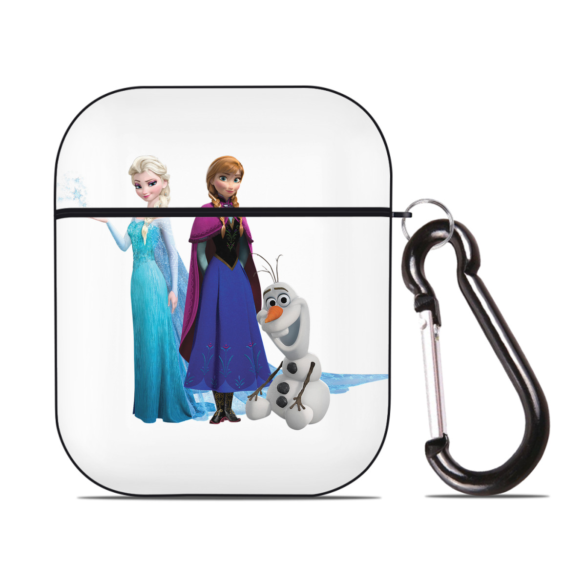 （画像用） アナと雪の女王 アンナ エルサ Frozen Anna Elsa AirPods 第2世代保護ケース ハードシェル ブラック 耐衝撃・防指紋・カラビナ付き