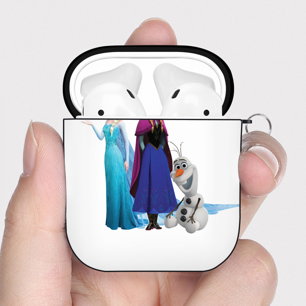 （画像用） アナと雪の女王 アンナ エルサ Frozen Anna Elsa AirPods 第2世代保護ケース ハードシェル ブラック 耐衝撃・防指紋・カラビナ付き