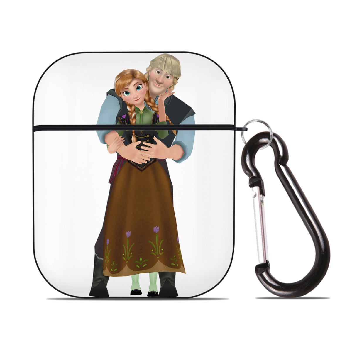 （画像用） アナと雪の女王 アンナ エルサ Frozen Anna Elsa AirPods 第2世代保護ケース ハードシェル ブラック 耐衝撃・防指紋・カラビナ付き