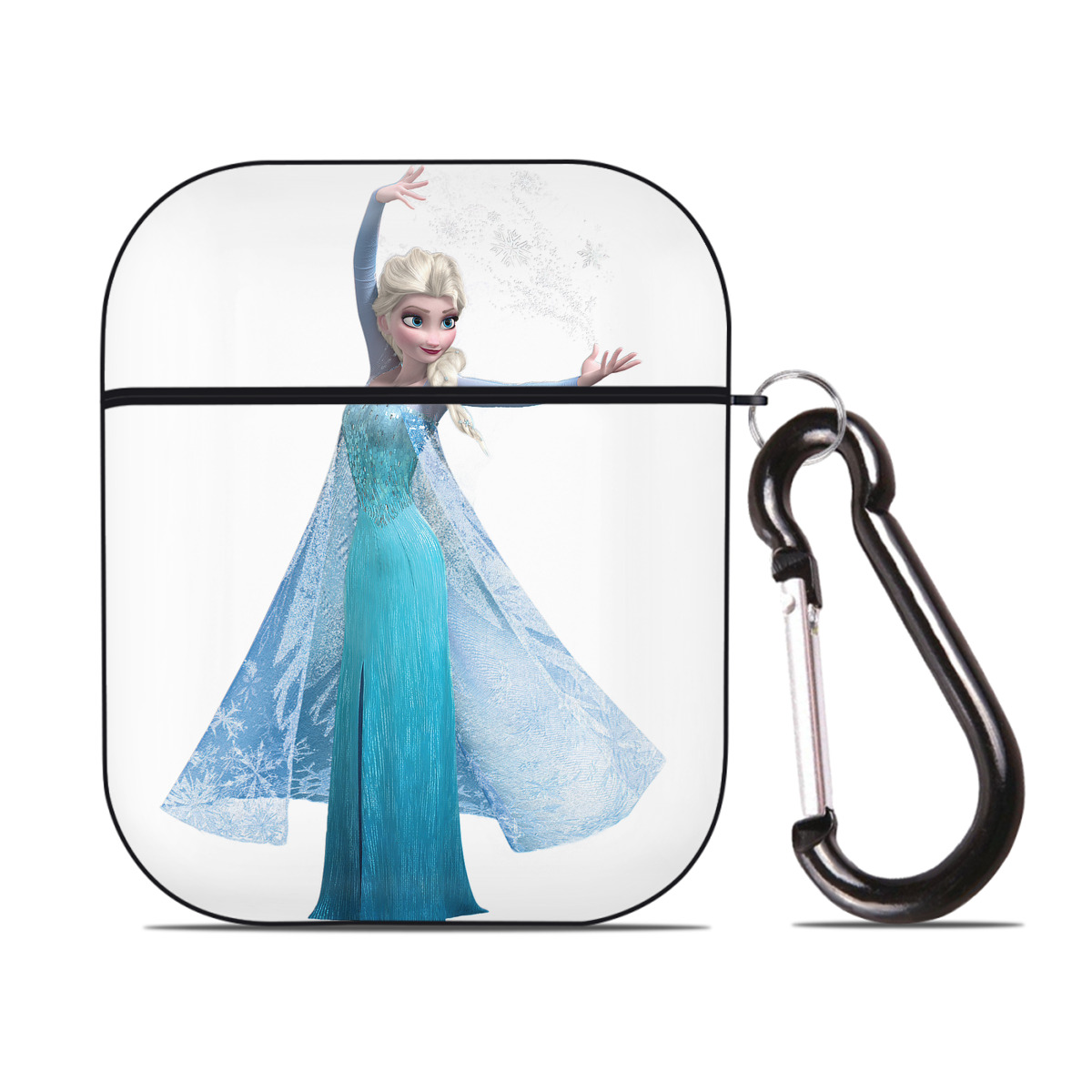 （画像用） アナと雪の女王 アンナ エルサ Frozen Anna Elsa AirPods 第2世代保護ケース ハードシェル ブラック 耐衝撃・防指紋・カラビナ付き