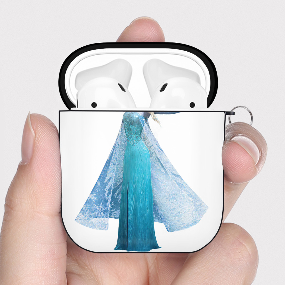 （画像用） アナと雪の女王 アンナ エルサ Frozen Anna Elsa AirPods 第2世代保護ケース ハードシェル ブラック 耐衝撃・防指紋・カラビナ付き