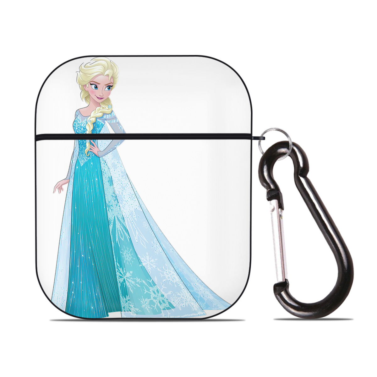（画像用） アナと雪の女王 アンナ エルサ Frozen Anna Elsa AirPods 第2世代保護ケース ハードシェル ブラック 耐衝撃・防指紋・カラビナ付き