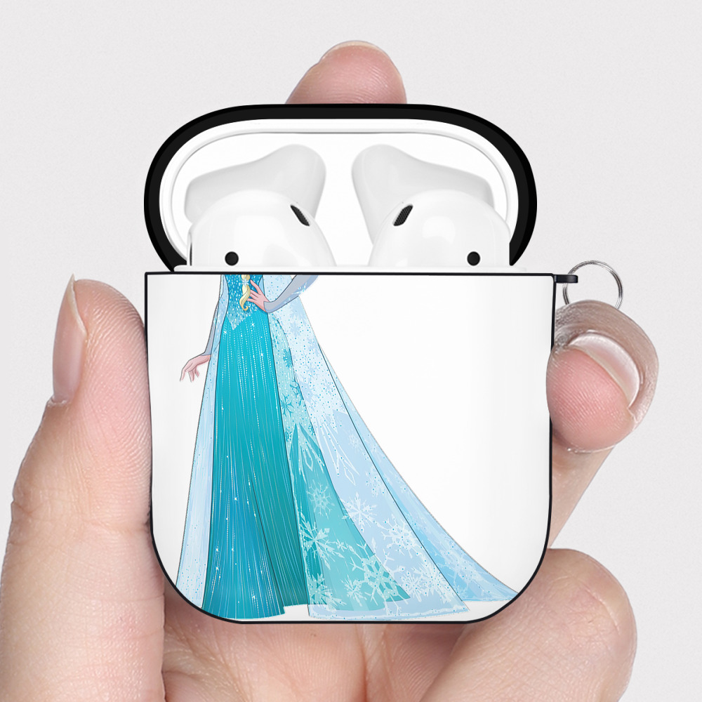 （画像用） アナと雪の女王 アンナ エルサ Frozen Anna Elsa AirPods 第2世代保護ケース ハードシェル ブラック 耐衝撃・防指紋・カラビナ付き