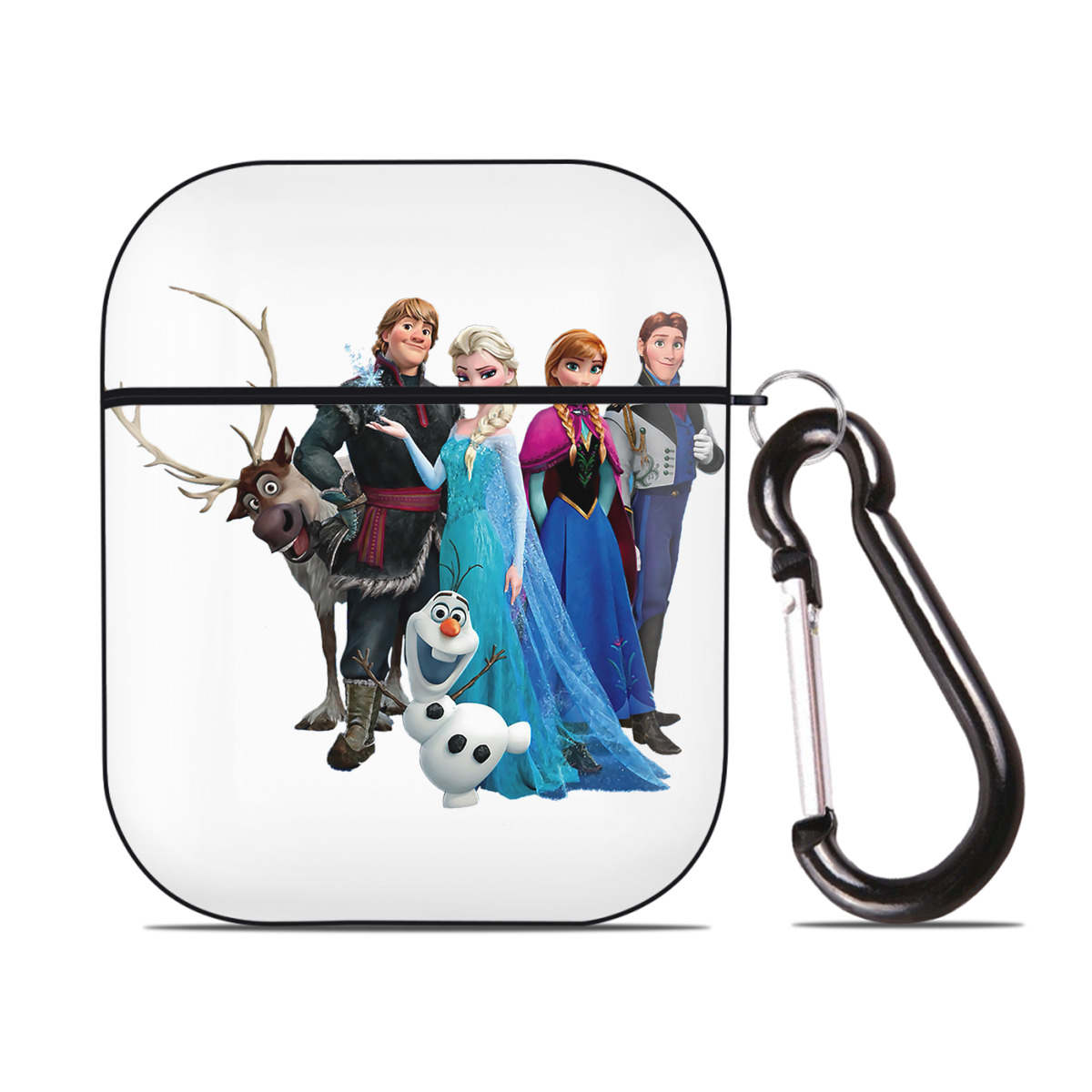 （画像用） アナと雪の女王 アンナ エルサ Frozen Anna Elsa AirPods 第2世代保護ケース ハードシェル ブラック 耐衝撃・防指紋・カラビナ付き