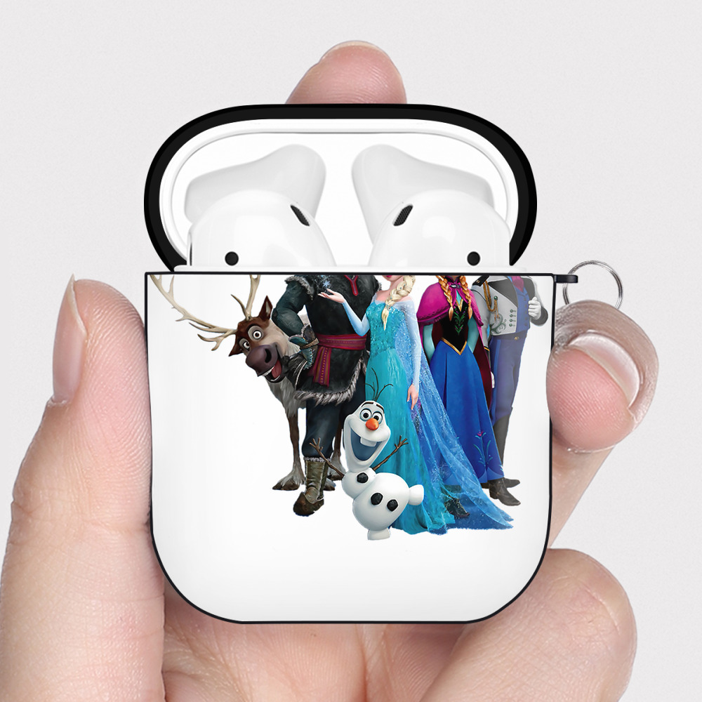 （画像用） アナと雪の女王 アンナ エルサ Frozen Anna Elsa AirPods 第2世代保護ケース ハードシェル ブラック 耐衝撃・防指紋・カラビナ付き