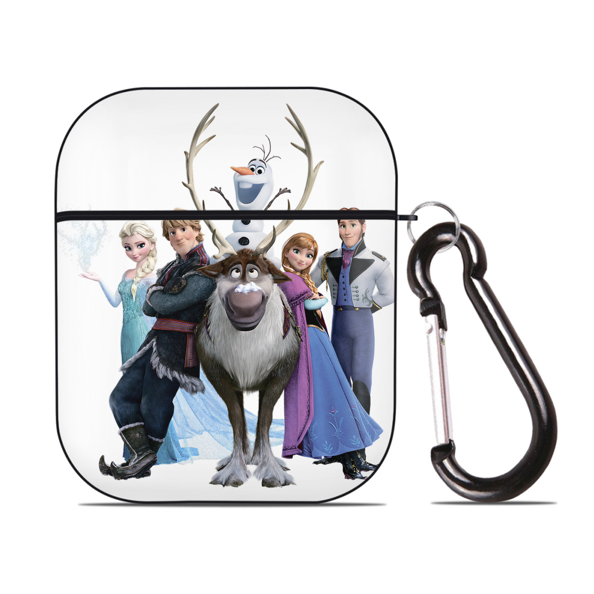 （画像用） アナと雪の女王 アンナ エルサ Frozen Anna Elsa AirPods 第2世代保護ケース ハードシェル ブラック 耐衝撃・防指紋・カラビナ付き