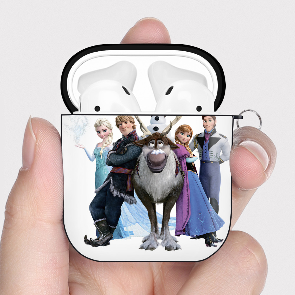 （画像用） アナと雪の女王 アンナ エルサ Frozen Anna Elsa AirPods 第2世代保護ケース ハードシェル ブラック 耐衝撃・防指紋・カラビナ付き