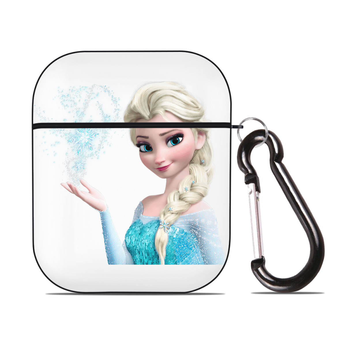 （画像用） アナと雪の女王 アンナ エルサ Frozen Anna Elsa AirPods 第2世代保護ケース ハードシェル ブラック 耐衝撃・防指紋・カラビナ付き