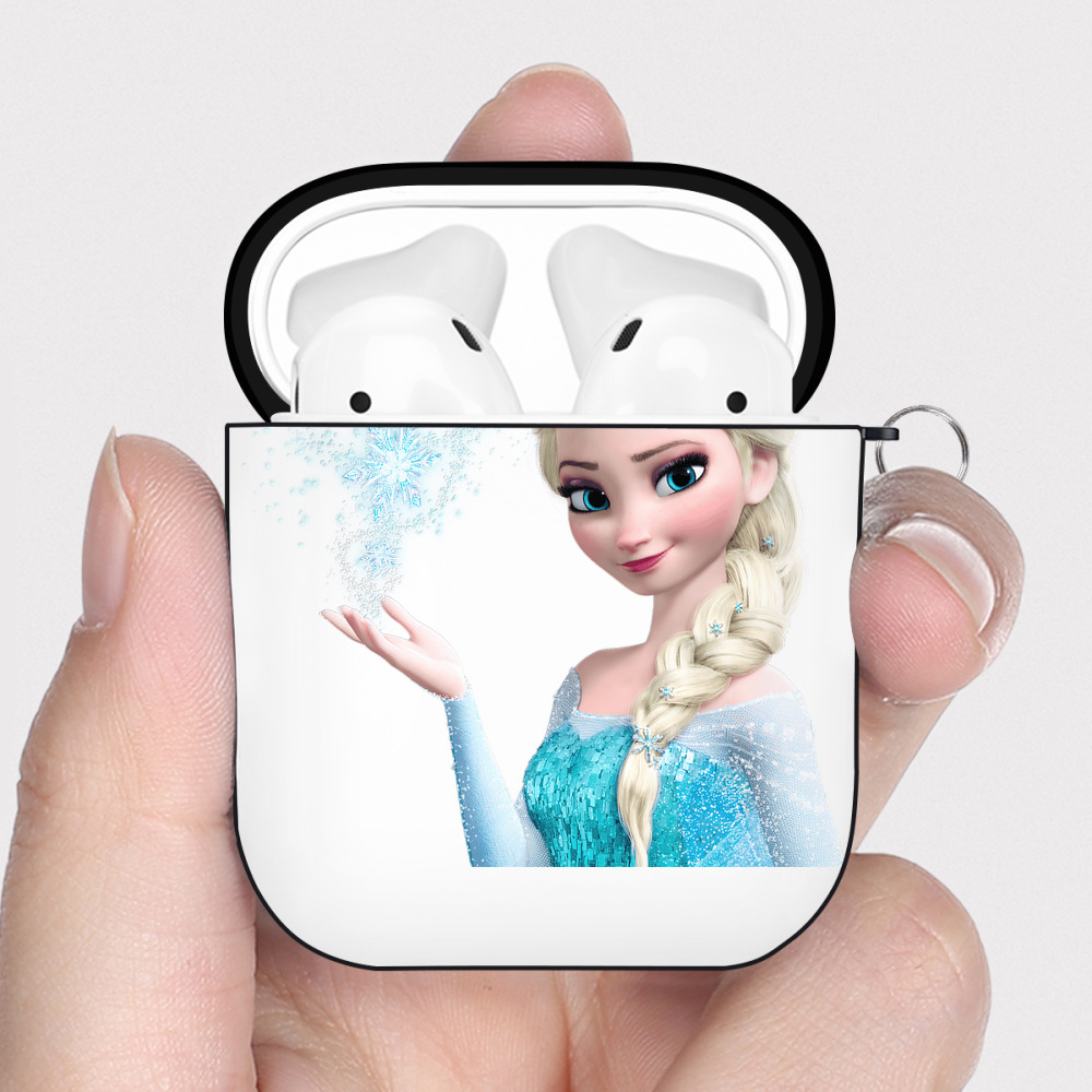 （画像用） アナと雪の女王 アンナ エルサ Frozen Anna Elsa AirPods 第2世代保護ケース ハードシェル ブラック 耐衝撃・防指紋・カラビナ付き