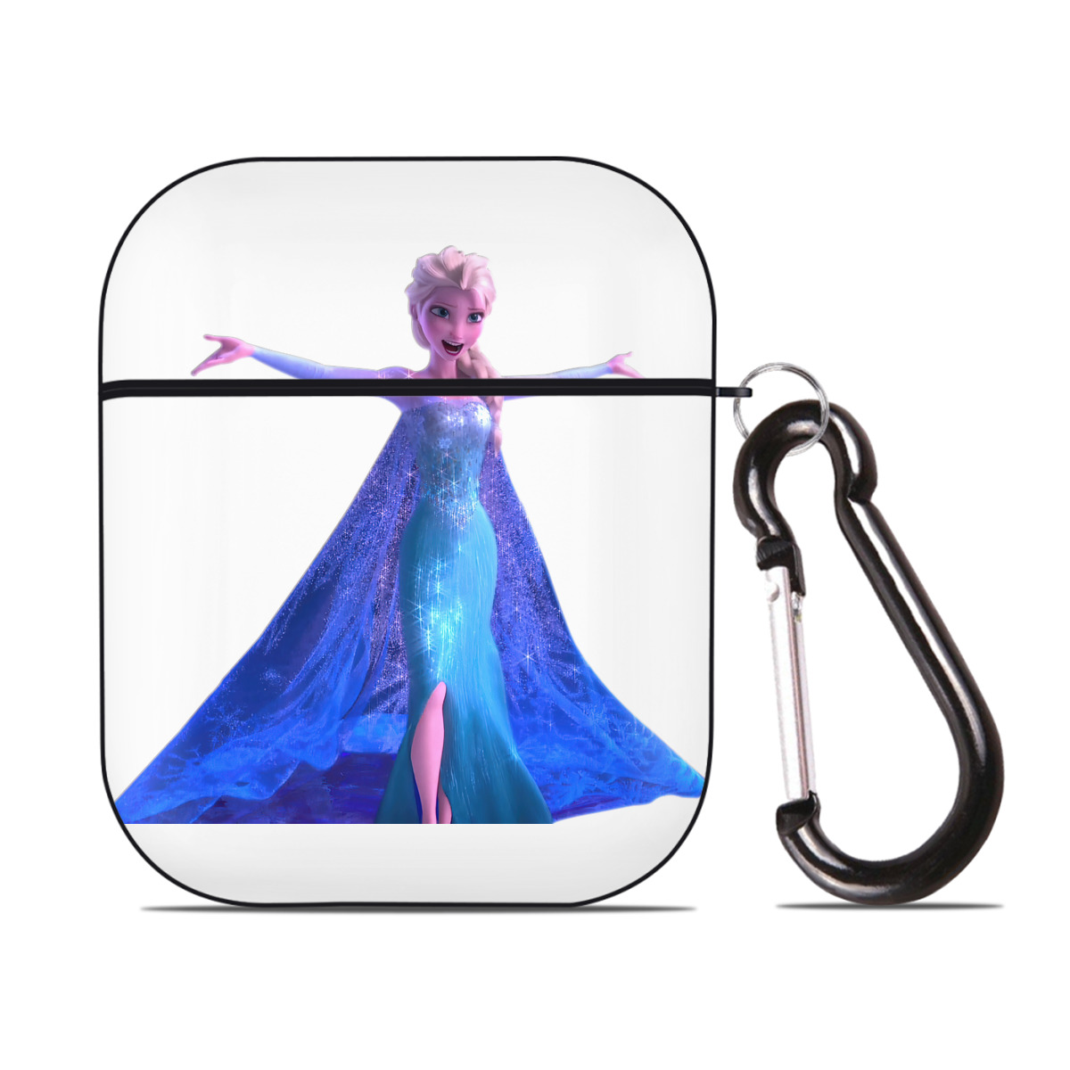 （画像用） アナと雪の女王 アンナ エルサ Frozen Anna Elsa AirPods 第2世代保護ケース ハードシェル ブラック 耐衝撃・防指紋・カラビナ付き
