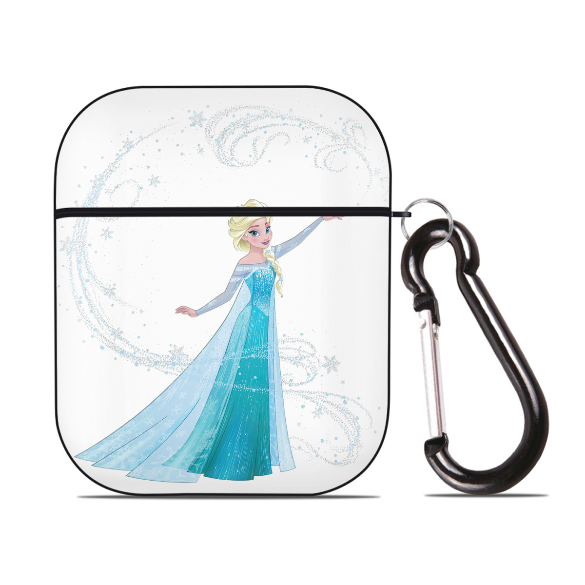 （画像用） アナと雪の女王 アンナ エルサ Frozen Anna Elsa AirPods 第2世代保護ケース ハードシェル ブラック 耐衝撃・防指紋・カラビナ付き