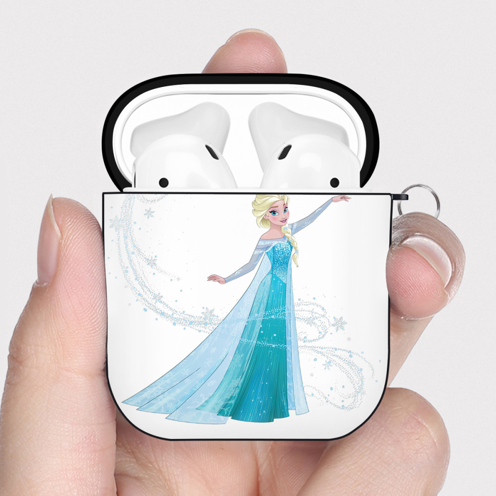 （画像用） アナと雪の女王 アンナ エルサ Frozen Anna Elsa AirPods 第2世代保護ケース ハードシェル ブラック 耐衝撃・防指紋・カラビナ付き
