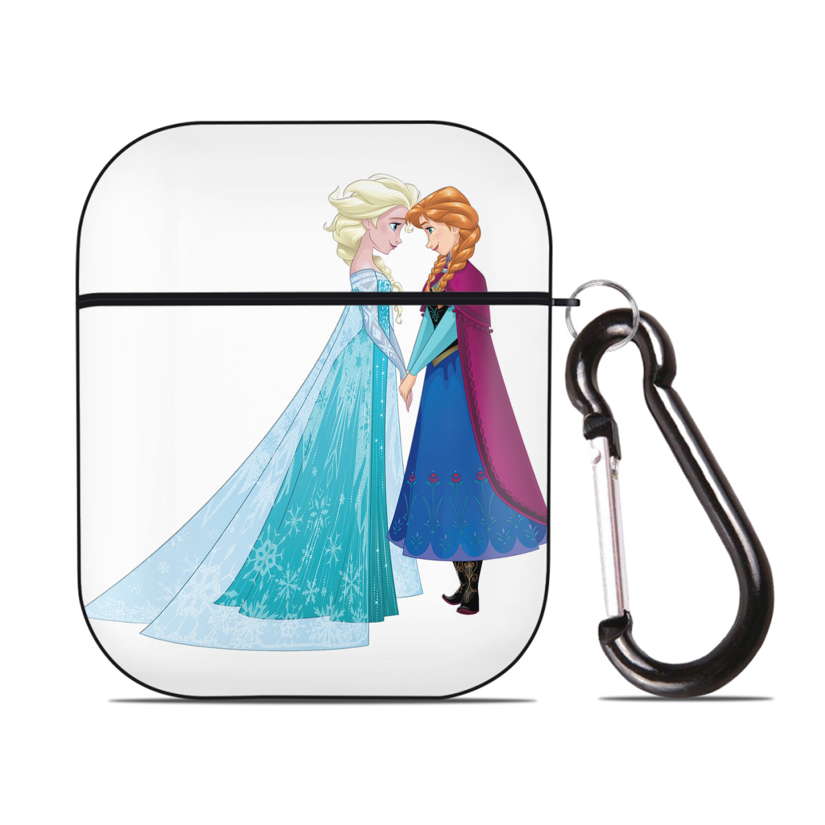 （画像用） アナと雪の女王 アンナ エルサ Frozen Anna Elsa AirPods 第2世代保護ケース ハードシェル ブラック 耐衝撃・防指紋・カラビナ付き