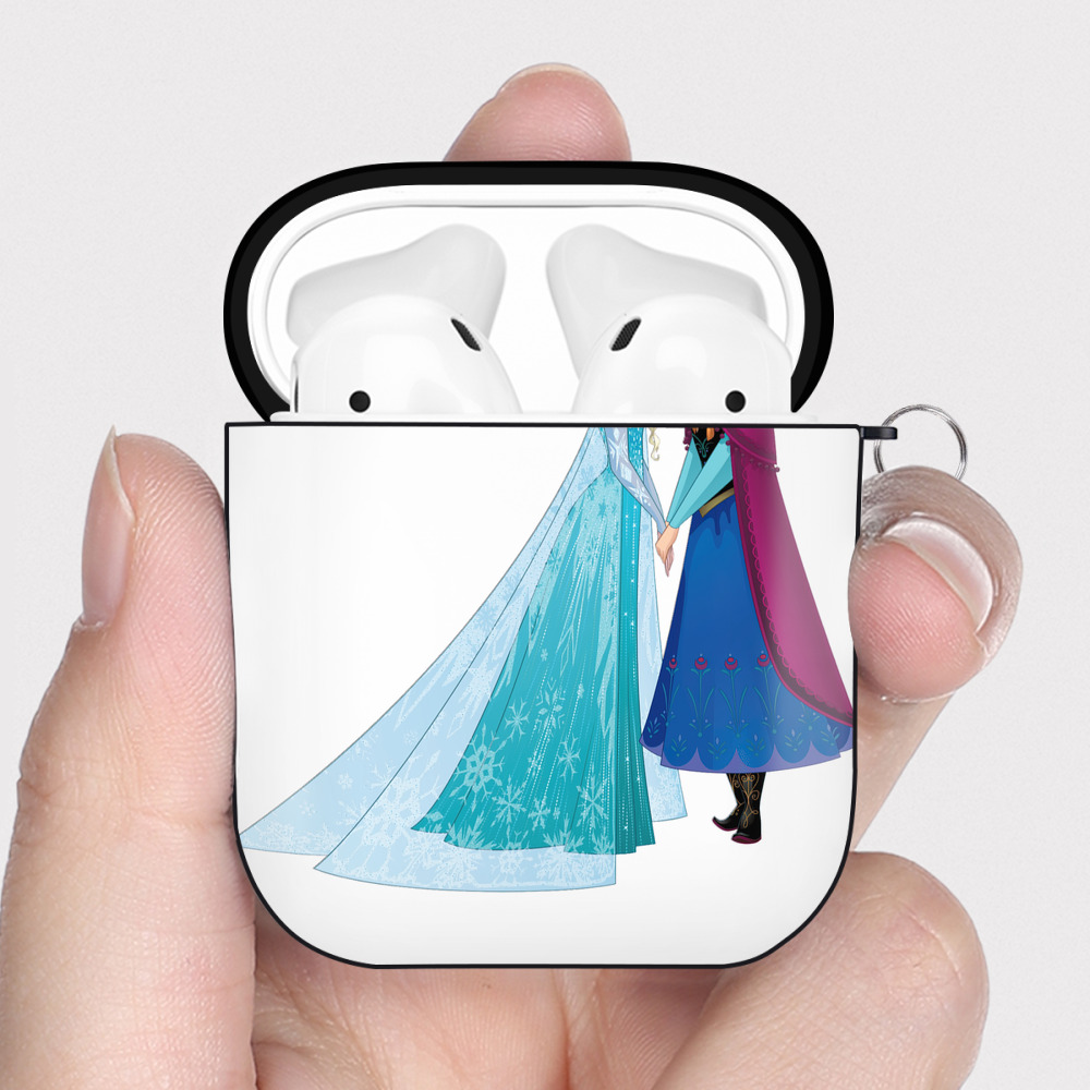 （画像用） アナと雪の女王 アンナ エルサ Frozen Anna Elsa AirPods 第2世代保護ケース ハードシェル ブラック 耐衝撃・防指紋・カラビナ付き