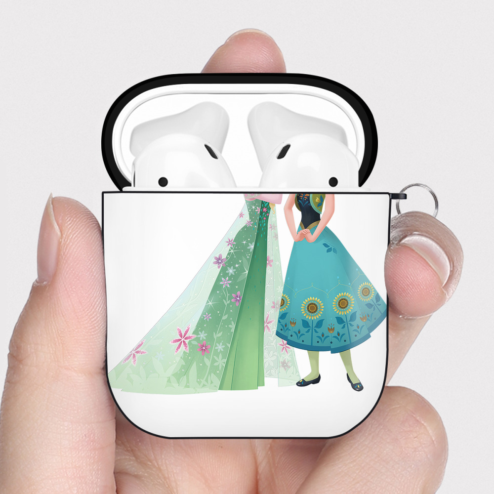 （画像用） アナと雪の女王 アンナ エルサ Frozen Anna Elsa AirPods 第2世代保護ケース ハードシェル ブラック 耐衝撃・防指紋・カラビナ付き