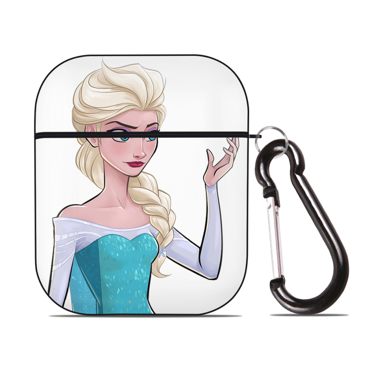 （画像用） アナと雪の女王 アンナ エルサ Frozen Anna Elsa AirPods 第2世代保護ケース ハードシェル ブラック 耐衝撃・防指紋・カラビナ付き
