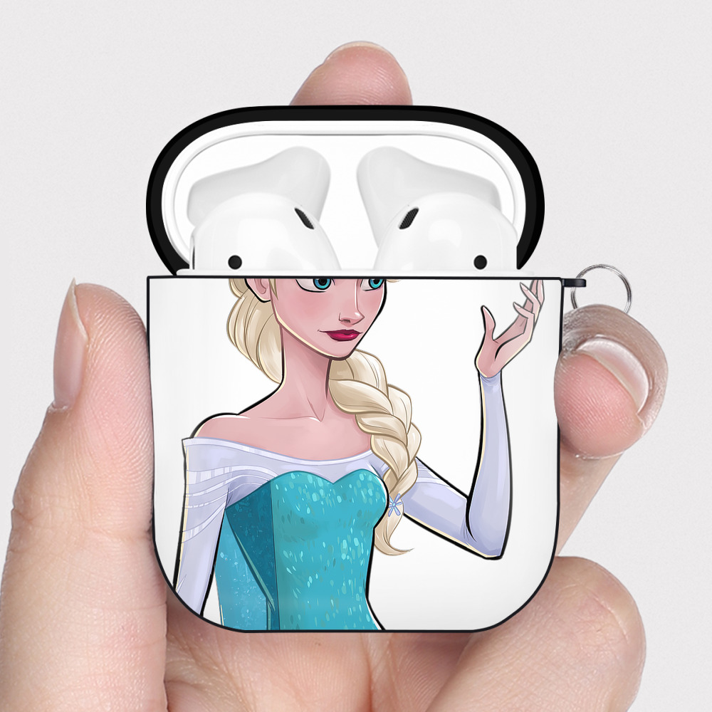（画像用） アナと雪の女王 アンナ エルサ Frozen Anna Elsa AirPods 第2世代保護ケース ハードシェル ブラック 耐衝撃・防指紋・カラビナ付き