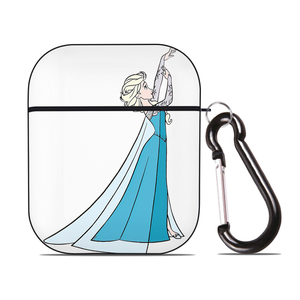 （画像用） アナと雪の女王 アンナ エルサ Frozen Anna Elsa AirPods 第2世代保護ケース ハードシェル ブラック 耐衝撃・防指紋・カラビナ付き