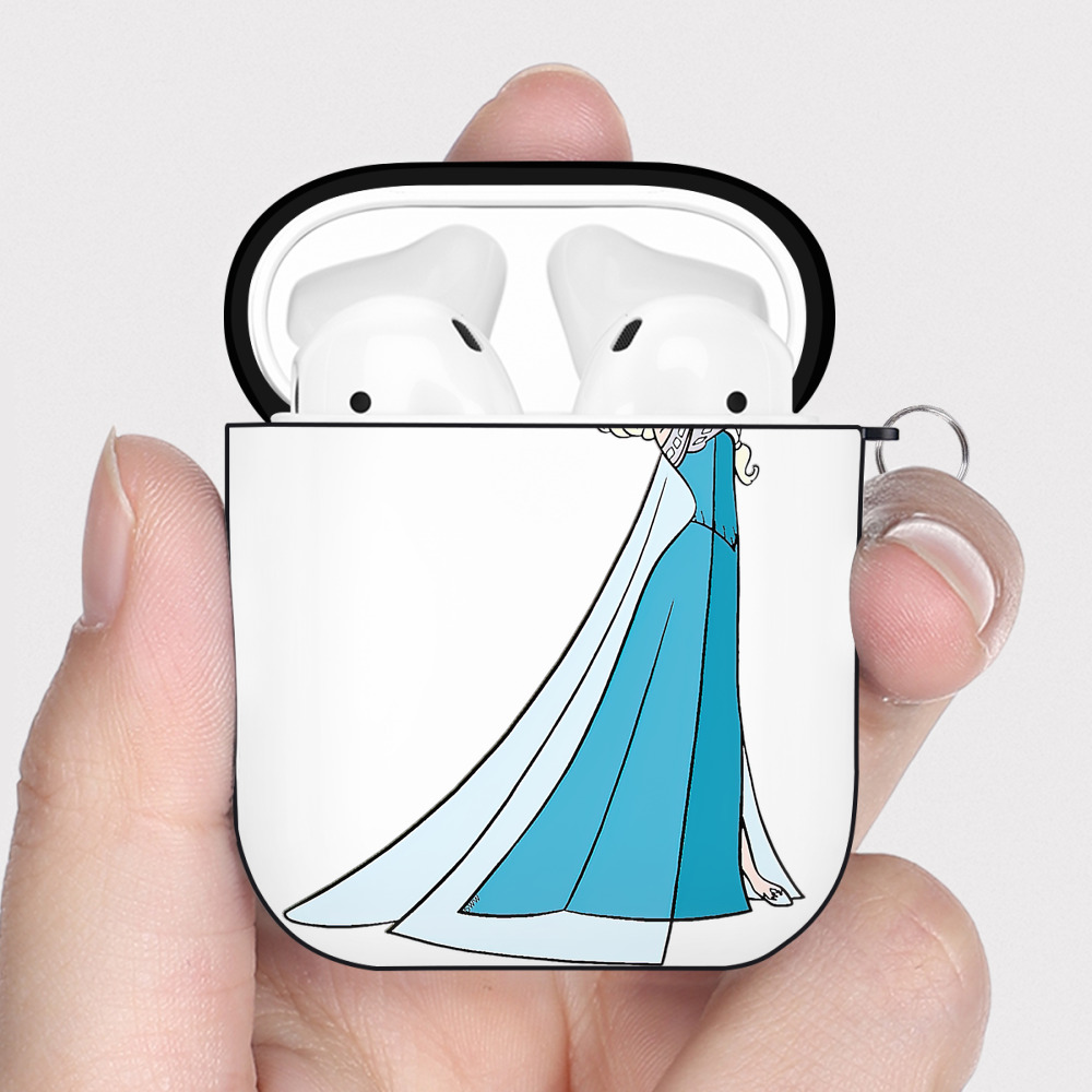 （画像用） アナと雪の女王 アンナ エルサ Frozen Anna Elsa AirPods 第2世代保護ケース ハードシェル ブラック 耐衝撃・防指紋・カラビナ付き