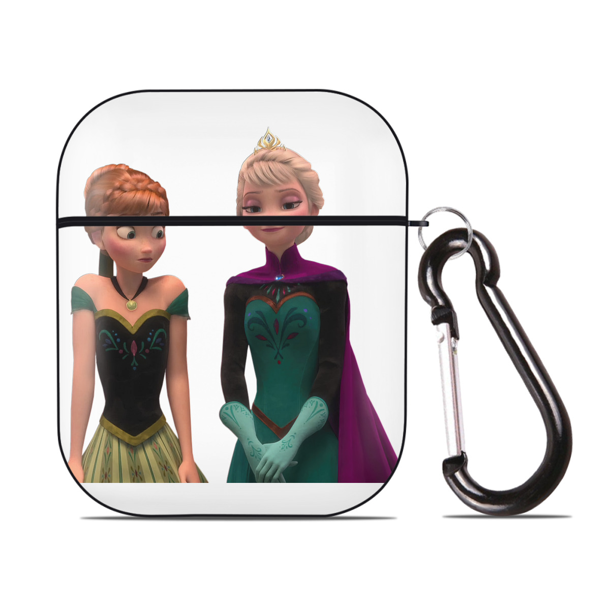 （画像用） アナと雪の女王 アンナ エルサ Frozen Anna Elsa AirPods 第2世代保護ケース ハードシェル ブラック 耐衝撃・防指紋・カラビナ付き