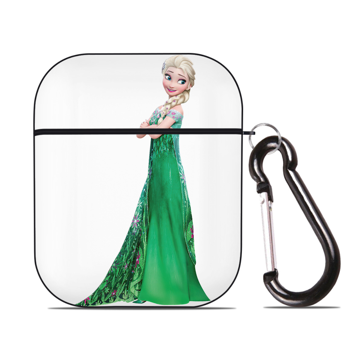 （画像用） アナと雪の女王 アンナ エルサ Frozen Anna Elsa AirPods 第2世代保護ケース ハードシェル ブラック 耐衝撃・防指紋・カラビナ付き