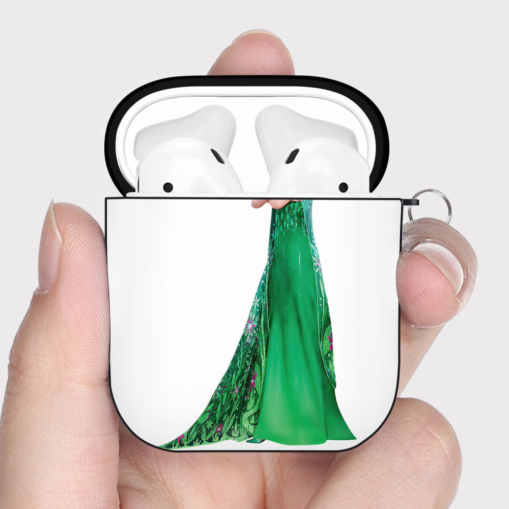 （画像用） アナと雪の女王 アンナ エルサ Frozen Anna Elsa AirPods 第2世代保護ケース ハードシェル ブラック 耐衝撃・防指紋・カラビナ付き