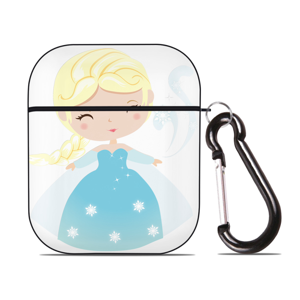 （画像用） アナと雪の女王 アンナ エルサ Frozen Anna Elsa AirPods 第2世代保護ケース ハードシェル ブラック 耐衝撃・防指紋・カラビナ付き