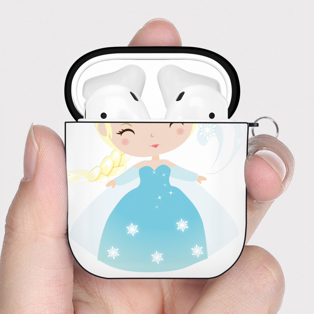 （画像用） アナと雪の女王 アンナ エルサ Frozen Anna Elsa AirPods 第2世代保護ケース ハードシェル ブラック 耐衝撃・防指紋・カラビナ付き
