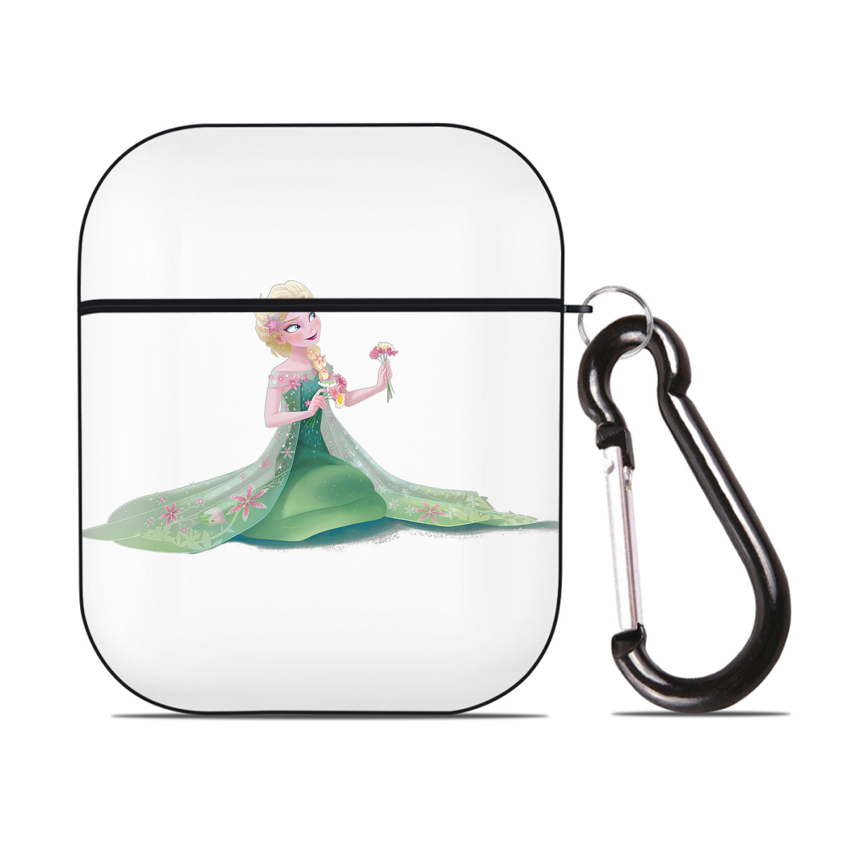 （画像用） アナと雪の女王 アンナ エルサ Frozen Anna Elsa AirPods 第2世代保護ケース ハードシェル ブラック 耐衝撃・防指紋・カラビナ付き