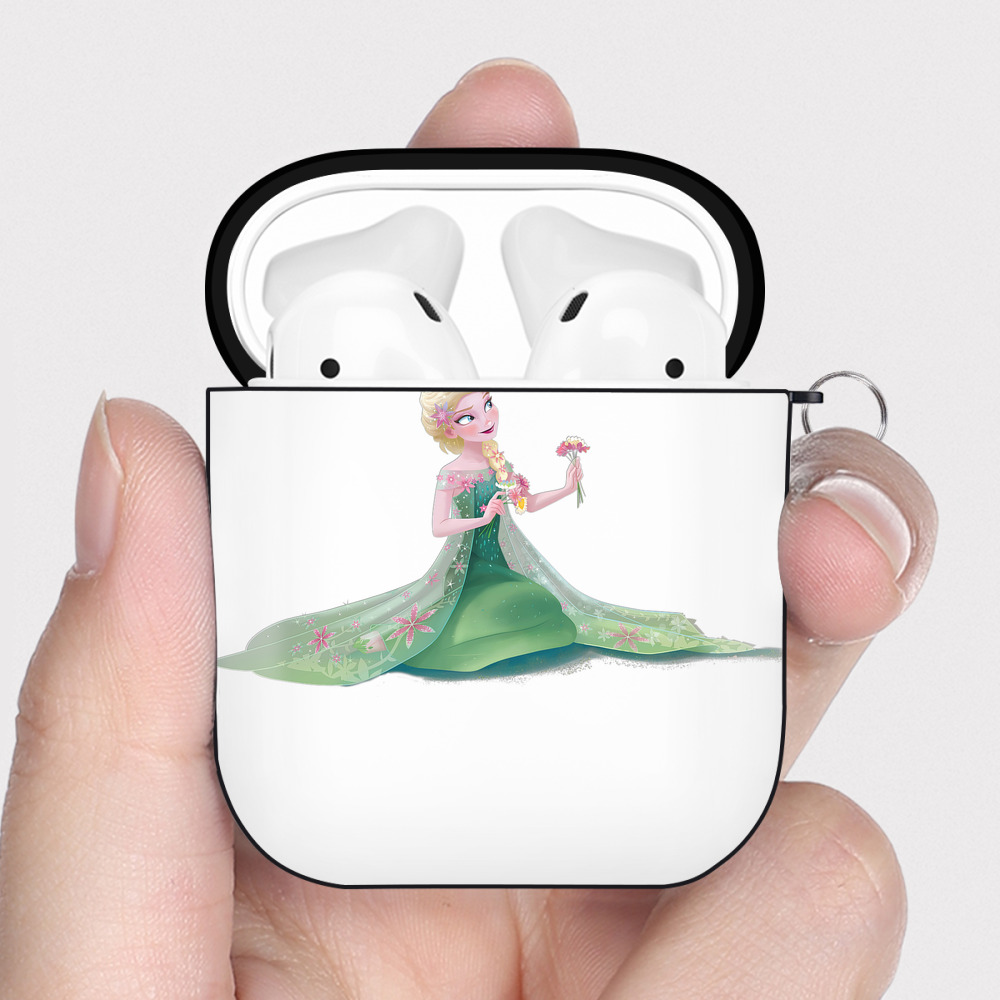 （画像用） アナと雪の女王 アンナ エルサ Frozen Anna Elsa AirPods 第2世代保護ケース ハードシェル ブラック 耐衝撃・防指紋・カラビナ付き