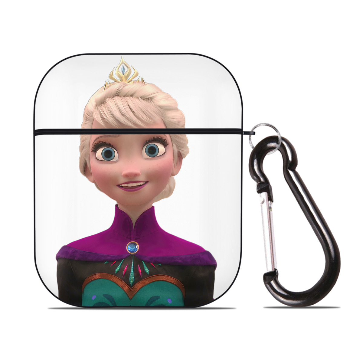 （画像用） アナと雪の女王 アンナ エルサ Frozen Anna Elsa AirPods 第2世代保護ケース ハードシェル ブラック 耐衝撃・防指紋・カラビナ付き