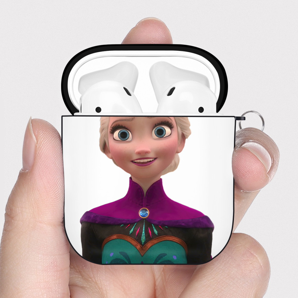 （画像用） アナと雪の女王 アンナ エルサ Frozen Anna Elsa AirPods 第2世代保護ケース ハードシェル ブラック 耐衝撃・防指紋・カラビナ付き